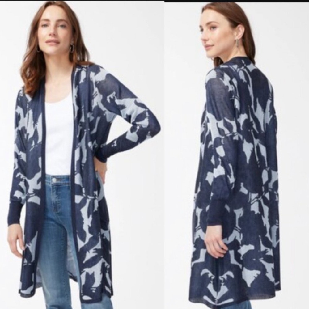Chico's Jacquard Abstract Floral Long Cardigan